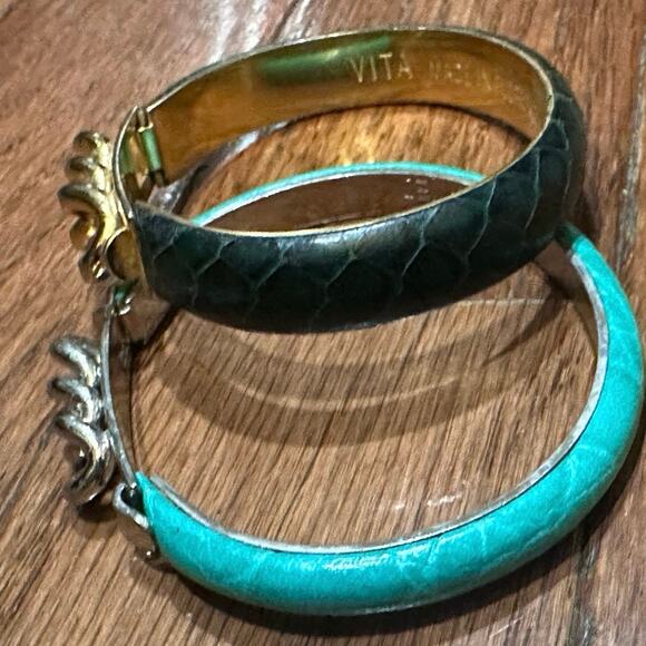 Vintage Vita Florence 24k Gold Bangle & Modern Manelli Silver Leather Bracelet - Picture 8 of 13